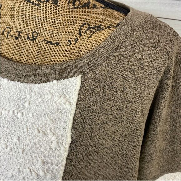 POL Open Tie Back Sweater Bell Sleeve Color Block Brown Cream Large - Picture 5 of 13